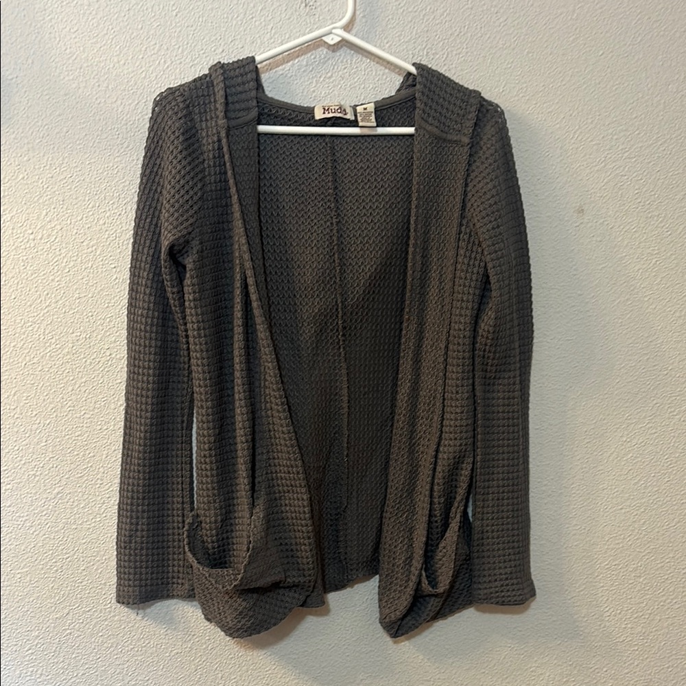 Mudd Waffle Knit Gray Open Front Cardigan Sweater